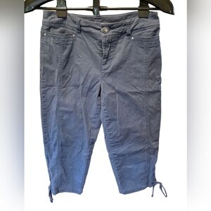 Style & Co Petite Capri Pants 4P Blue Lace Up Hem Stretch Casual Summer